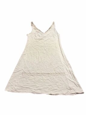 60s European Vintage Silky Lace Accents Midi Slip Dress (Ivory/Cream) S/M